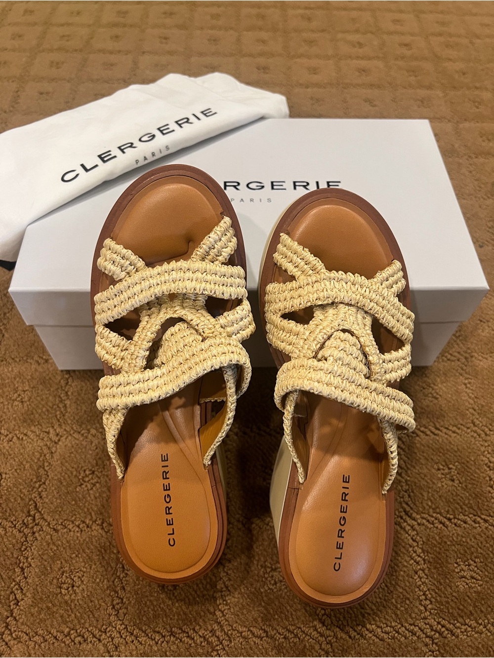 Robert Clergerie Cream Braided-Strap Leather Footbed Slide Mules